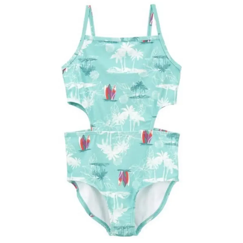 OshKosh B'gosh girls swimsuit size 5 beach print blue side cut out details NWOT